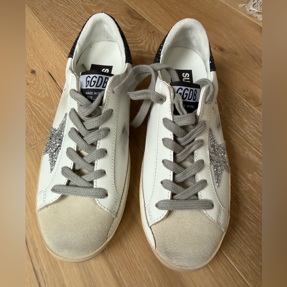 Golden Goose Women's White and Silver Sneakers